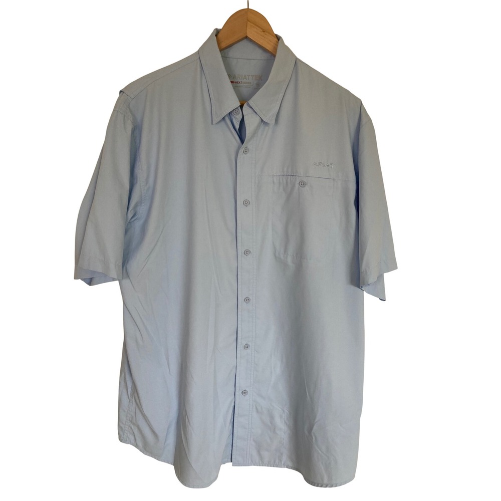 Ariat Mens AriatTek Heat Series Short Sleeve Button Down Shirt Light Blue Large